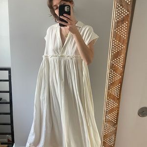 Free People White Gauzy Cotton + Linen Collared Dress XS/S